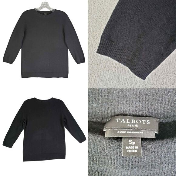 Talbots Sweater Womens Size Sp Petite Black Cashmere Knit 3/4 Sleeve - Picture 1 of 7